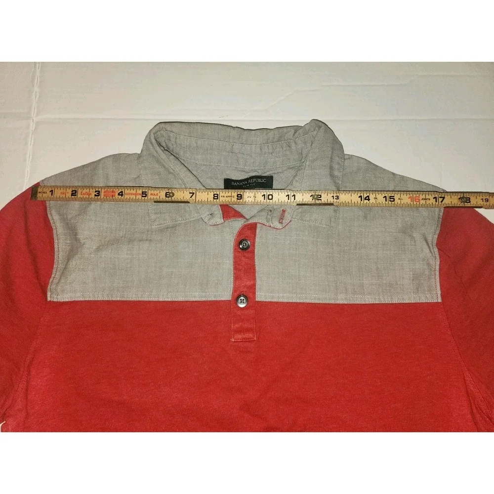 Banana Republic Gray Red Polo Short Sleeve Men's L Slim Fit